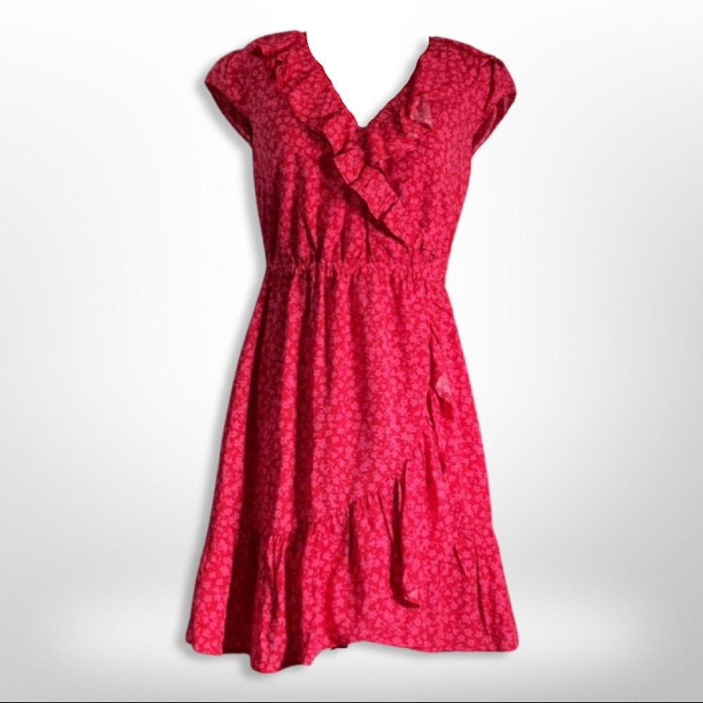 J. Crew Pink Floral Ruffle Wrap Dress